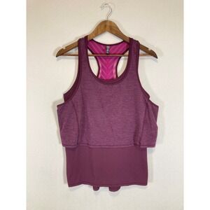 Activewear Mia Sport Womens Medium Plum Layered Mesh Racerback Tank Top